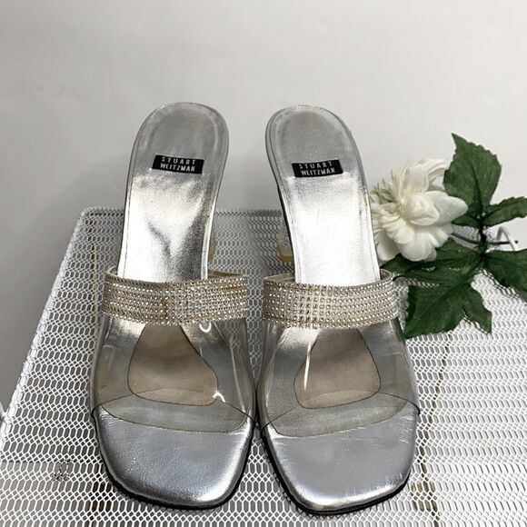 Stuart Weitzman SPELLBOUND Crystal Rhinestone Clear Sandals Lucite‎ Heel 7.5AA - Picture 2 of 15